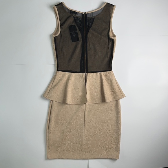 GUESS Embossed Scuba Peplum Dress With Mesh Details NEW - Picture 8 of 8
